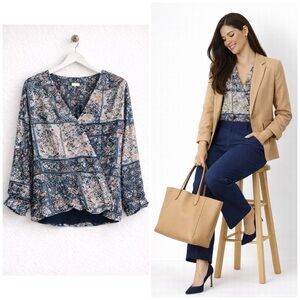 Anthropologie Maeve Gianna Printed Multicolor Wrap Top Blouse Size Medium